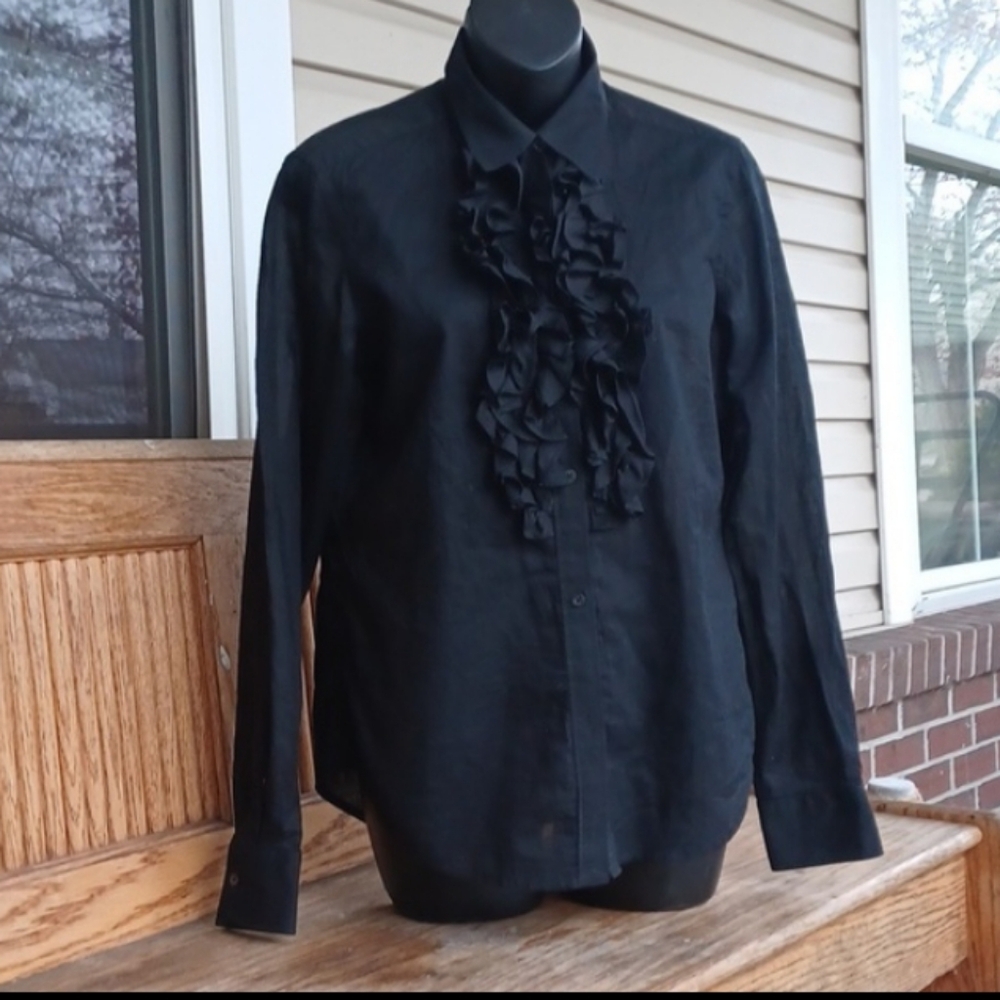 Gorgeous! Lauren  Ralph Lauren, 100% cotto,ruffle front blouse! Sz.S